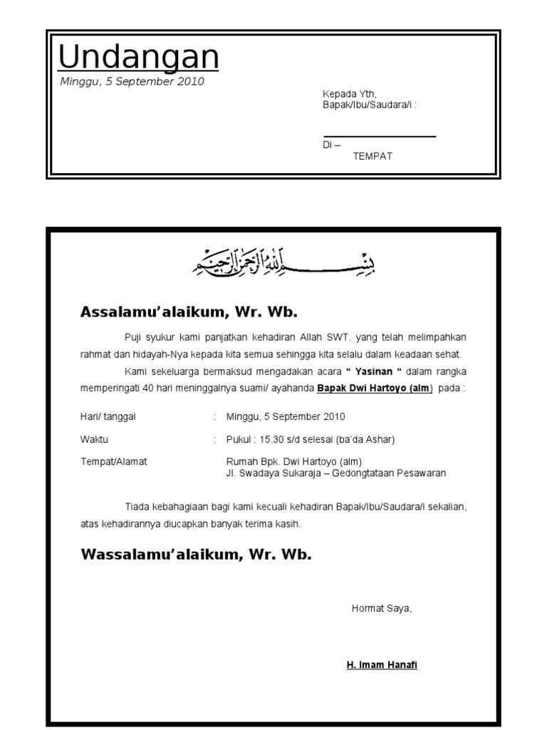 Contoh Surat Undangan Tahlil 40 100 1000 Hari Hauldoc