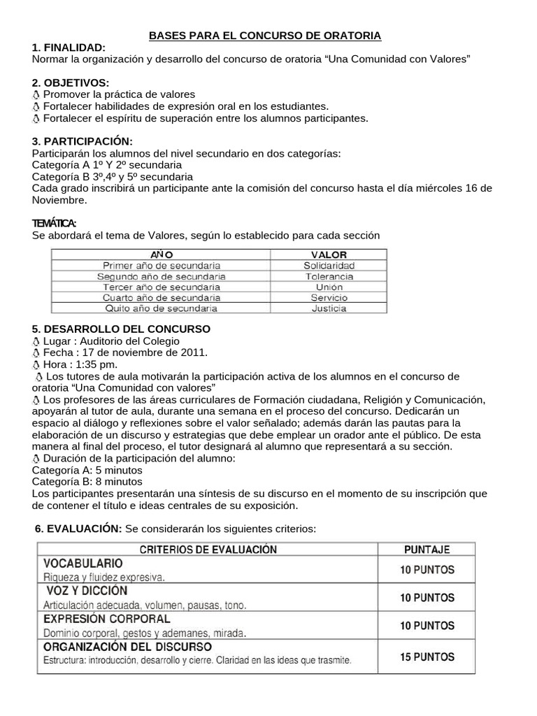 Bases del Concurso de Oratoria 2023 | PDF