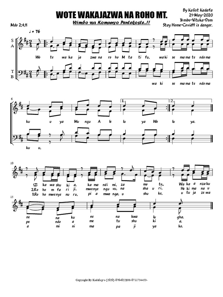 Wote Wakajazwa Na Roho Mt,-By Kadafa | PDF
