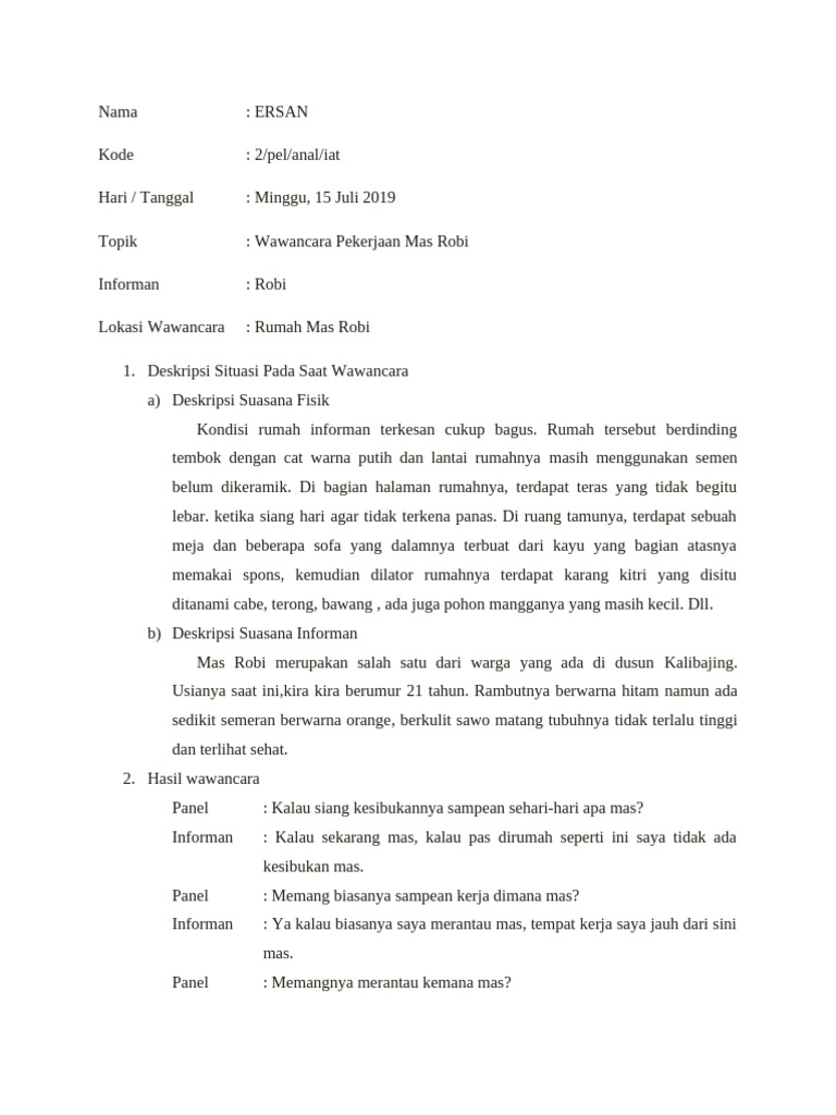 Wawancara Mas Robi: Kisah Merantau dan Kerja | PDF