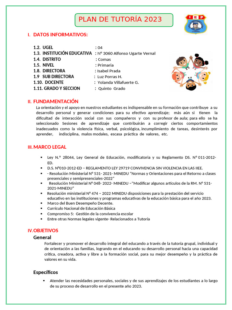 Plan de Tutoría 2023 para Primaria | PDF | Plan de estudios | Las emociones