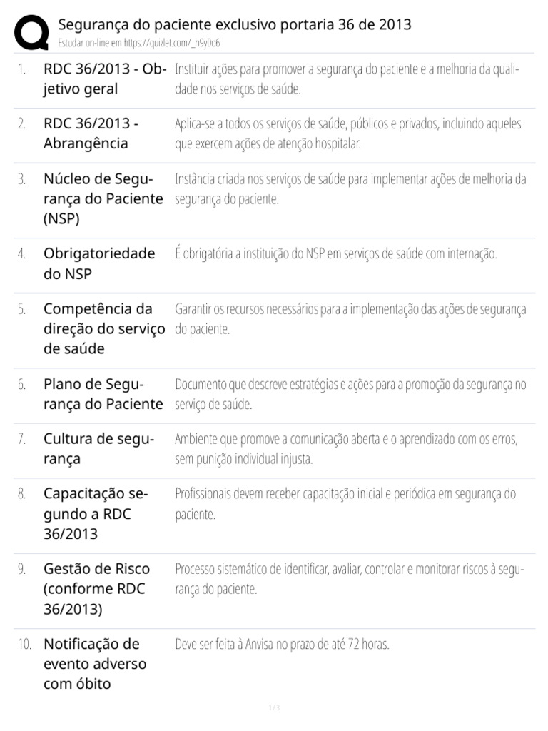 Segurança do Paciente: RDC 36/2013 | PDF | Segurança do paciente