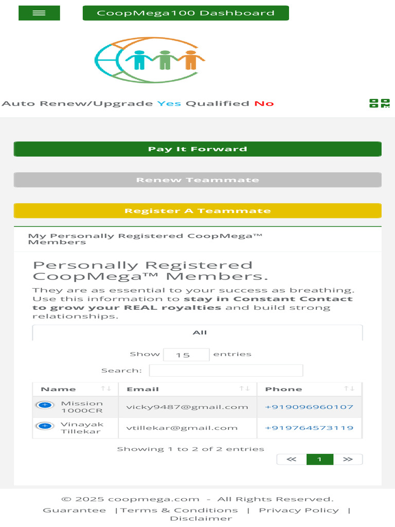 My Personally Registered Members - CoopMega™ | PDF