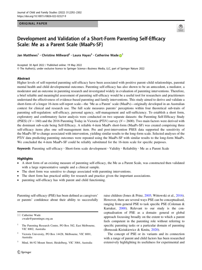 Short-Form Parenting Self-Efficacy Scale | PDF | Self Efficacy | Parenting