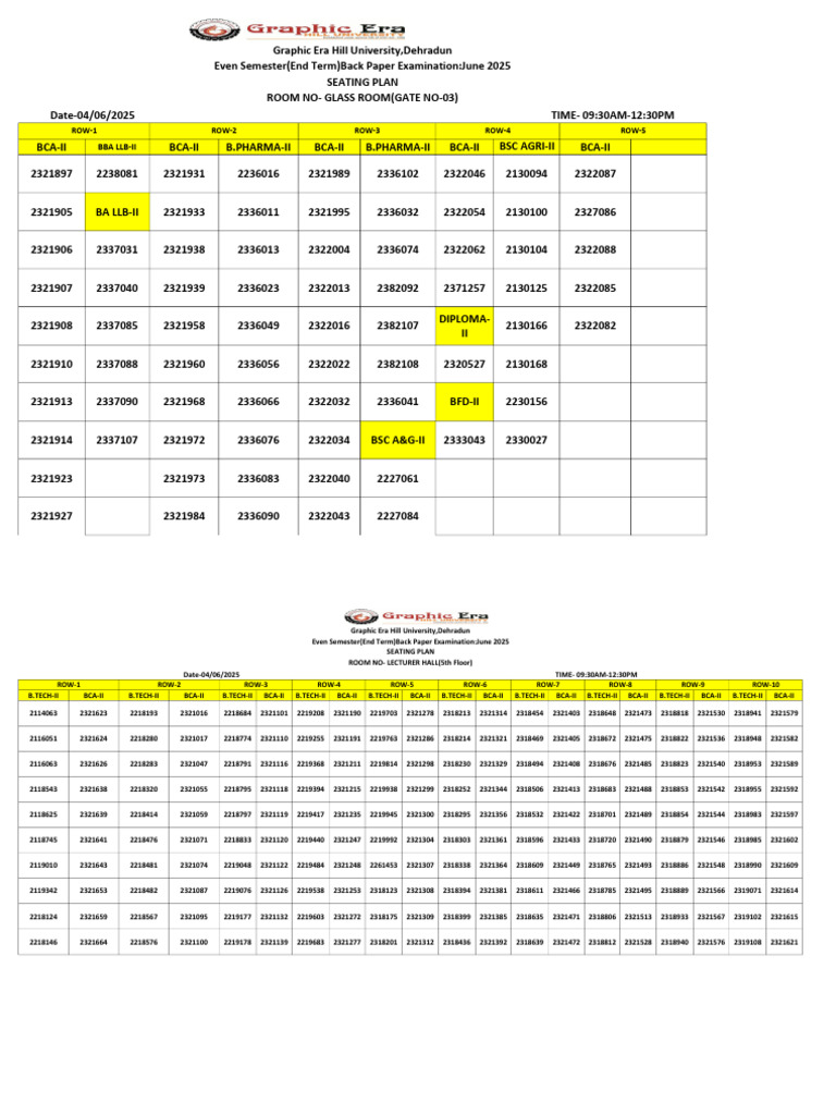 Seating Plan for June 2025 Exams | PDF