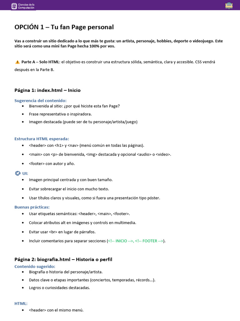 Fan Page Personal: Guía HTML y UI | PDF | HTML | Informática