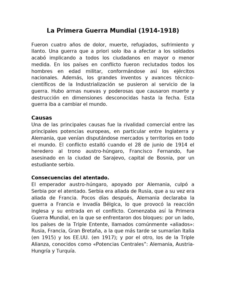 Causas y Consecuencias de la WWI | PDF | Primera Guerra Mundial ...