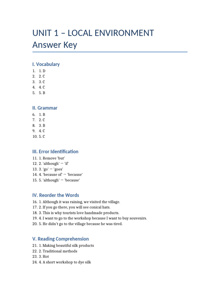 Unit1 Local Environment Answer Key | PDF
