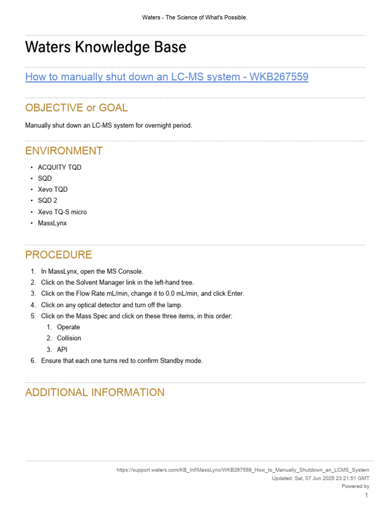 Manual LC-MS System Shutdown Guide | PDF