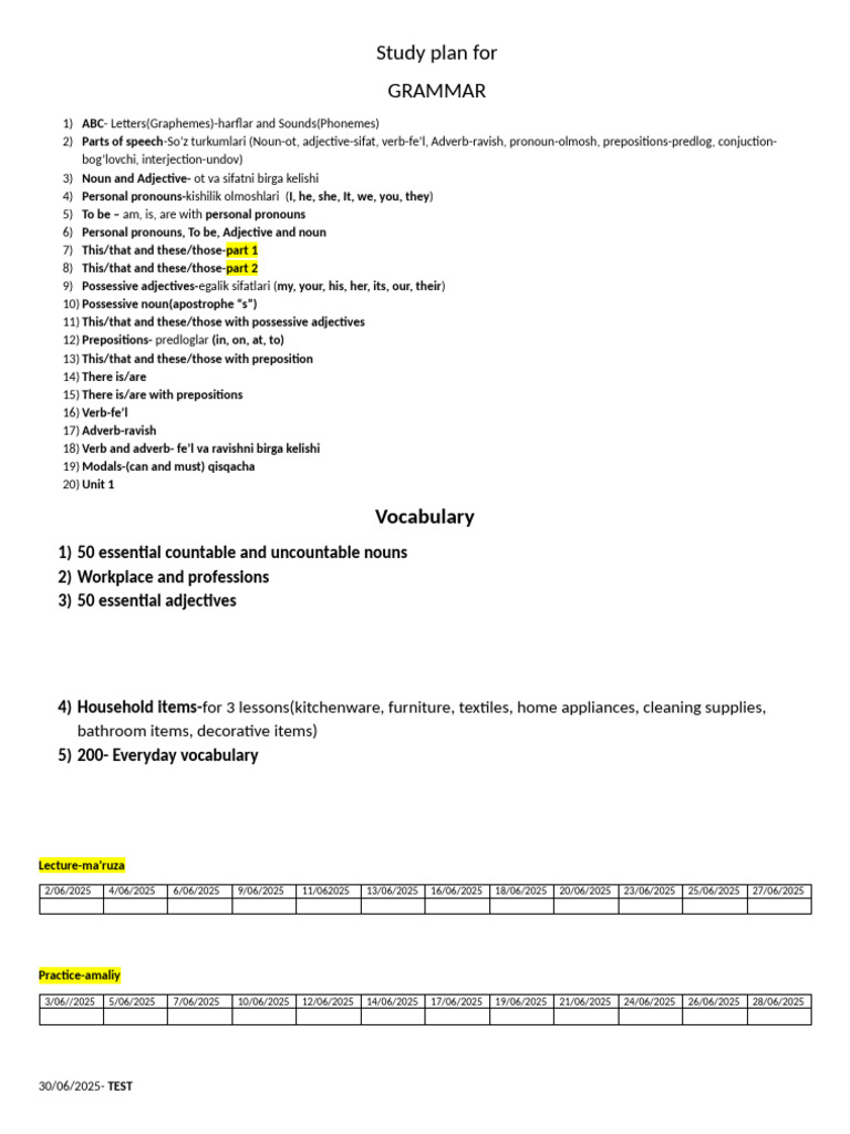 Comprehensive Grammar Study Plan | PDF