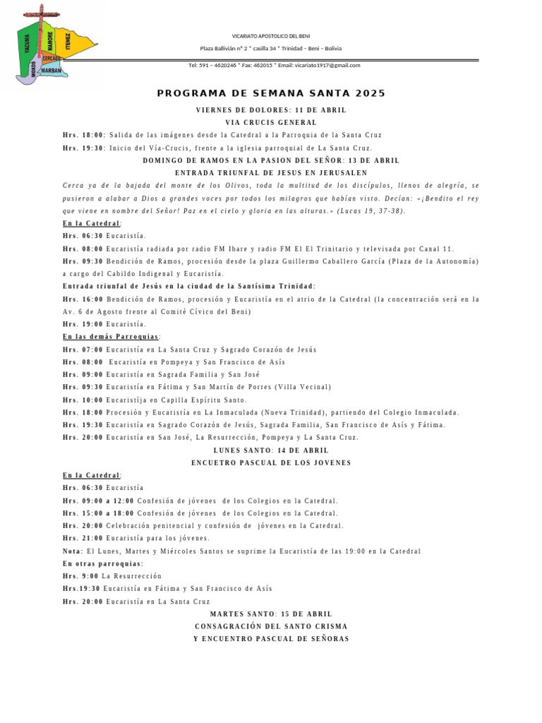 Programa Semana Santa 2025 Beni | PDF | Pascua de Resurrección | eucaristía
