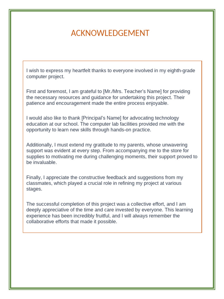 Acknowledgement for Computer Project | PDF