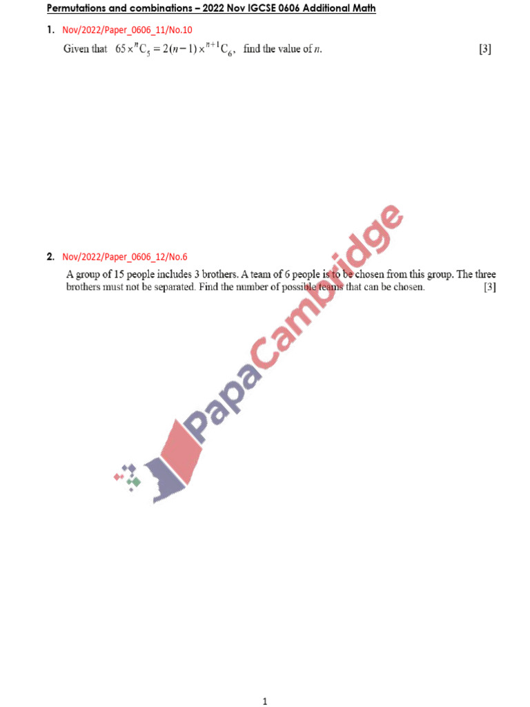 IGCSE Permutations & Combinations 2022 | PDF