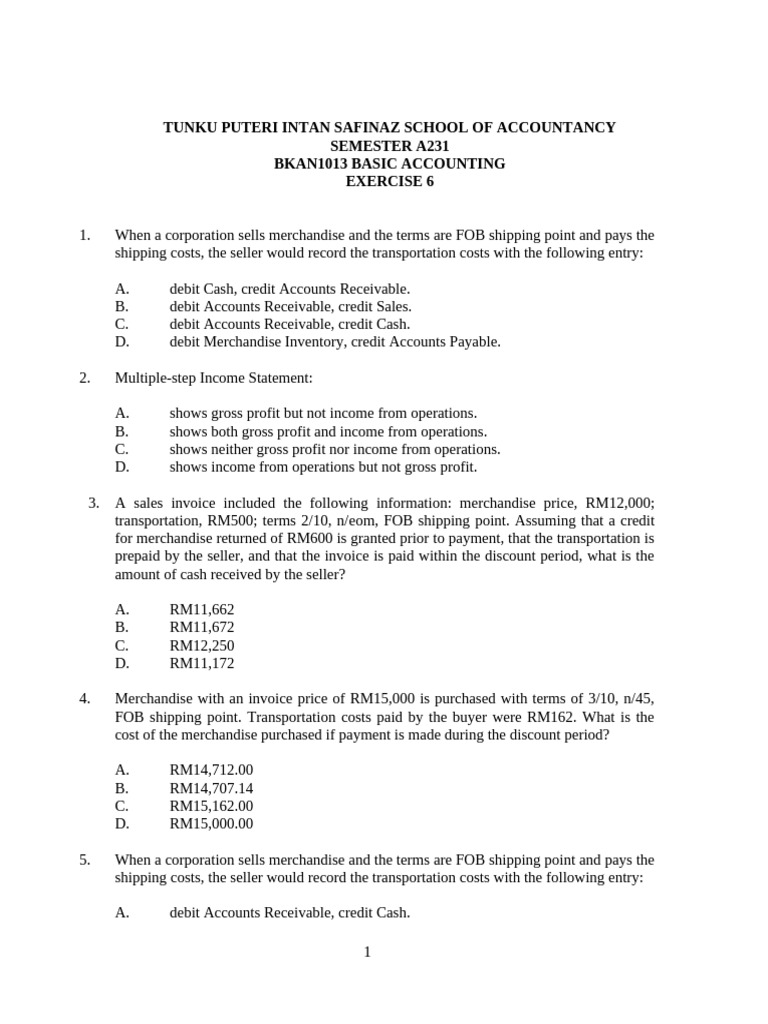Basic Accounting Exercises and Journal Entries | PDF | Debits And ...