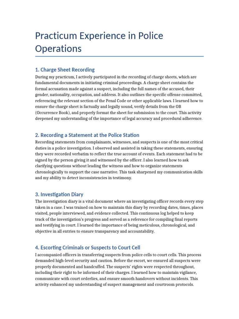 Detailed Practicum Experience in Police Operations | PDF | Affidavit ...