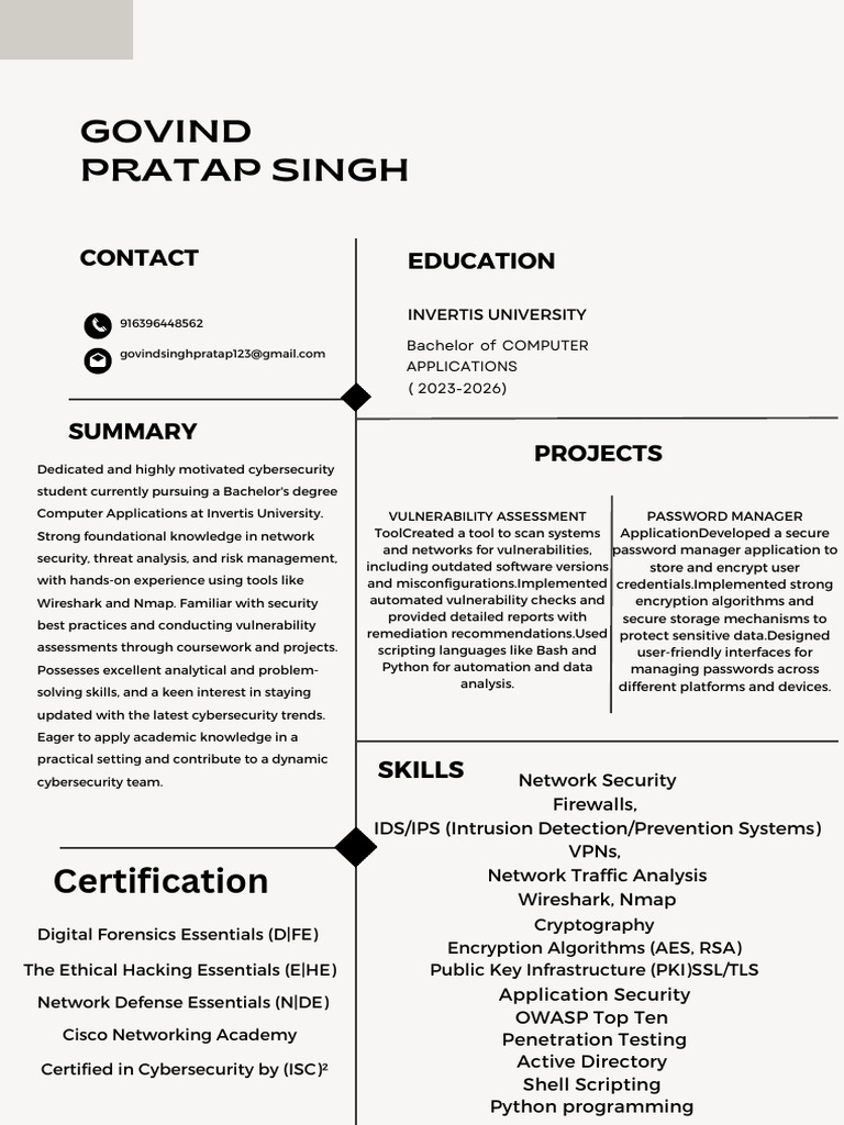 Cybersecurity Student Profile and Projects | PDF | Computer Security ...