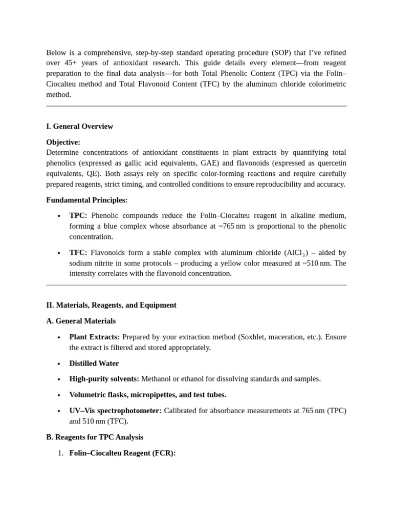 TPC and TFC Analysis SOP | PDF | Spectrophotometry | Polyphenol
