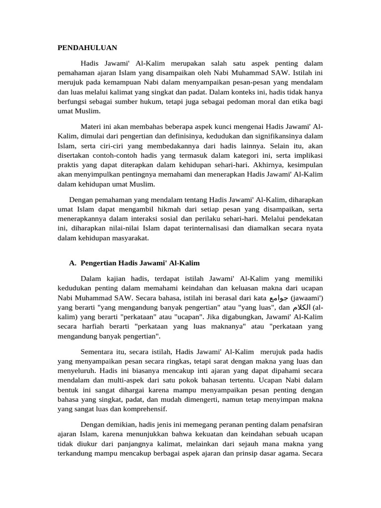 Contoh Penerapan Hadis Jawami' Al-Kalim | PDF