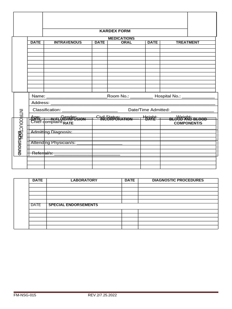 Kardex Form Template for Patient Records | PDF