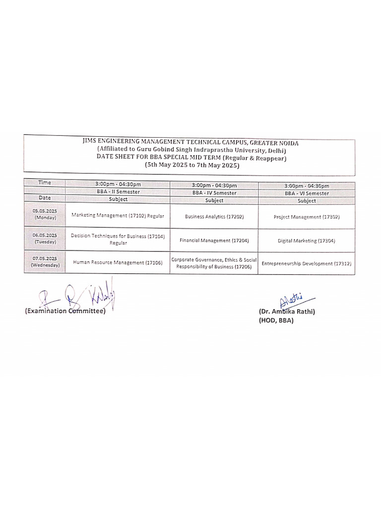 Special Mid Term Date Sheet May 2025. | PDF