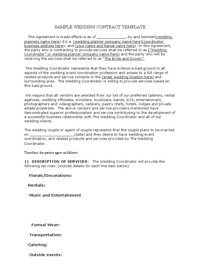 Wedding Contract Template Sample | PDF | Private Law | Virtue, image size:768x1024