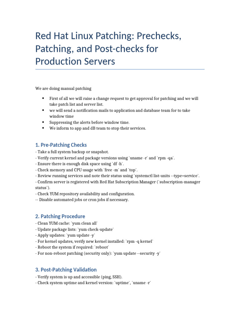Red Hat Linux Patching Guide | PDF