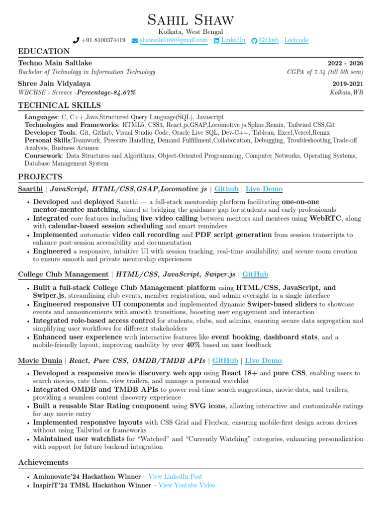Resume | PDF | Java Script | Sql