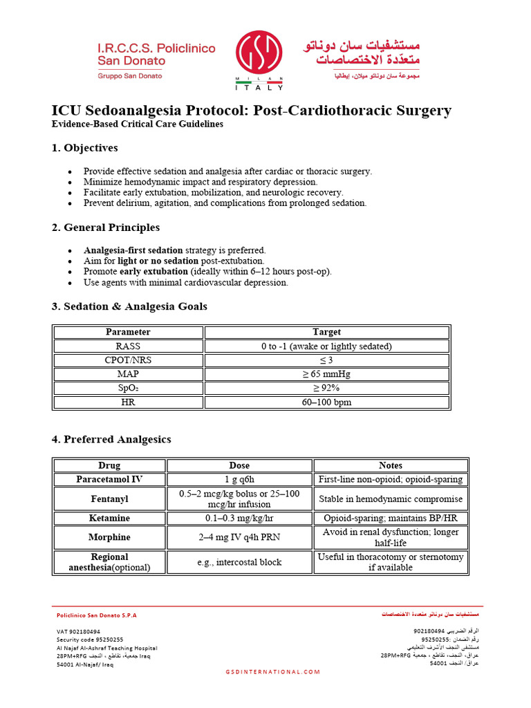ICU Sedation Protocol for Cardiac Surgery | PDF | Clinical Medicine ...