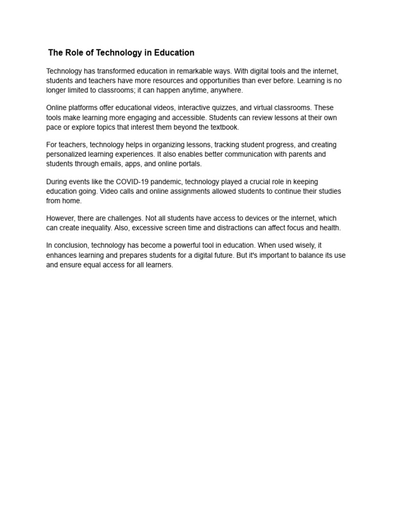 The Role of Technology in Education | PDF