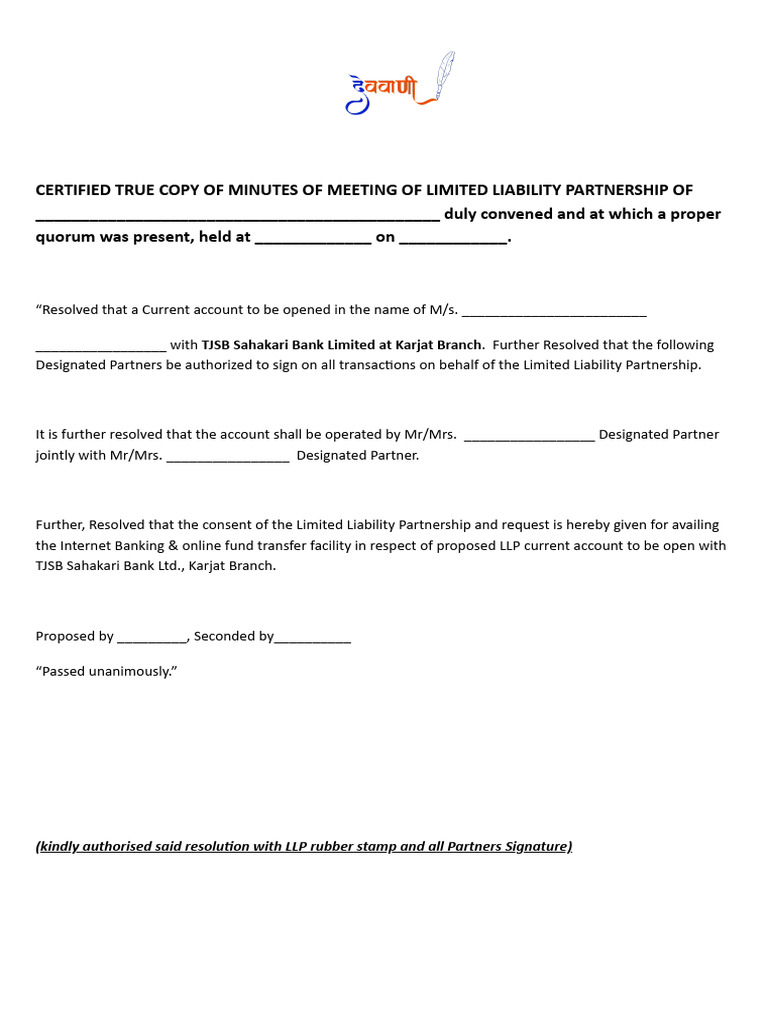 LLP Trust Resolution Document Template | PDF