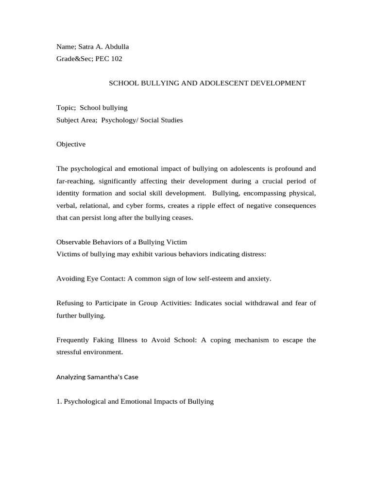 Impact of School Bullying on Adolescents | PDF | Bullying | Adolescence