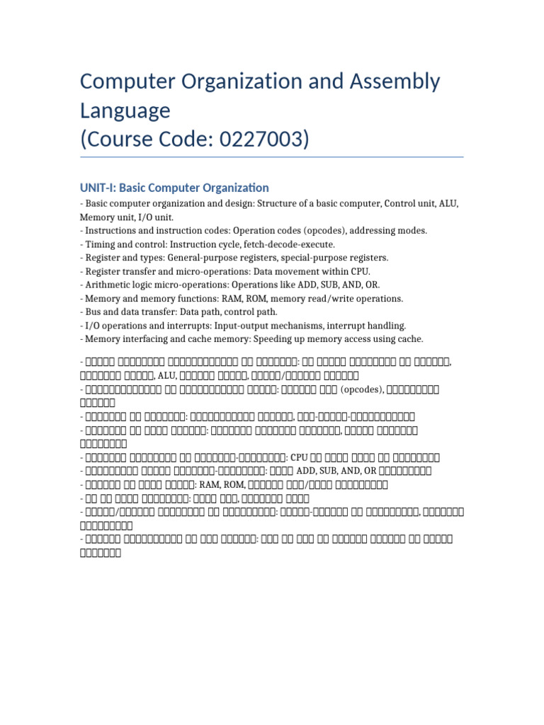 Unit-1 Computer Organization Bilingual Notes | PDF
