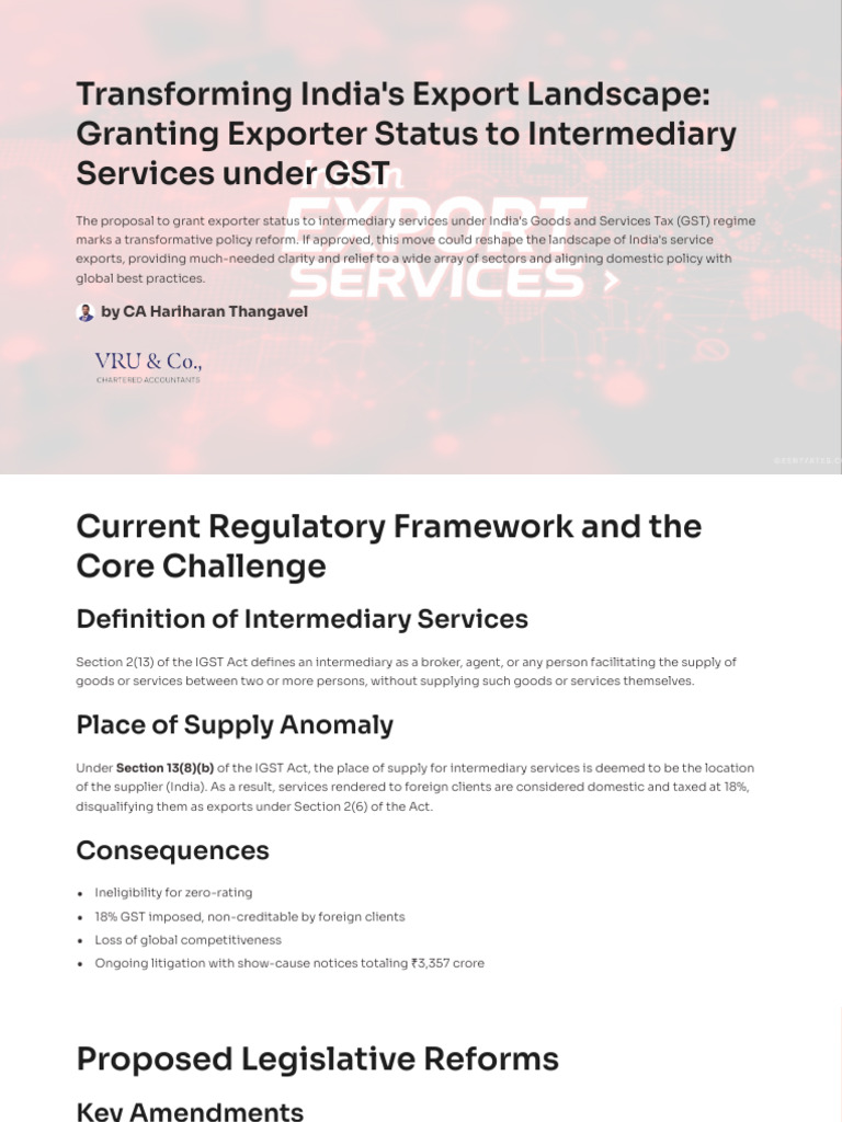 GST Reforms for Intermediary Services Export | PDF | Taxes | Exports