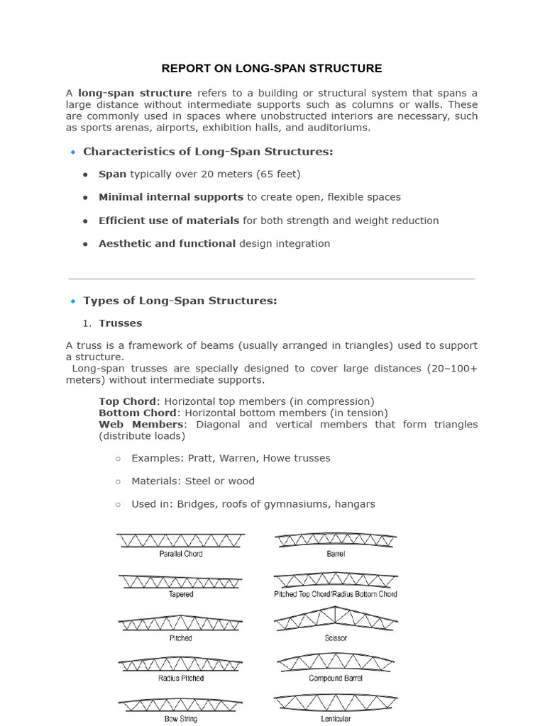 Characteristics of Long-Span Structures | PDF | Truss | Structural ...