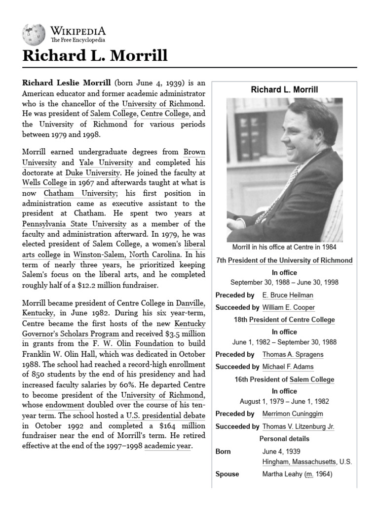 Richard L. Morrill: Academic Leader Profile | PDF