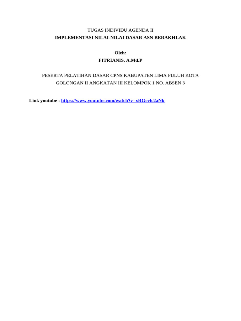 Implementasi Nilai ASN Berakhlak | PDF