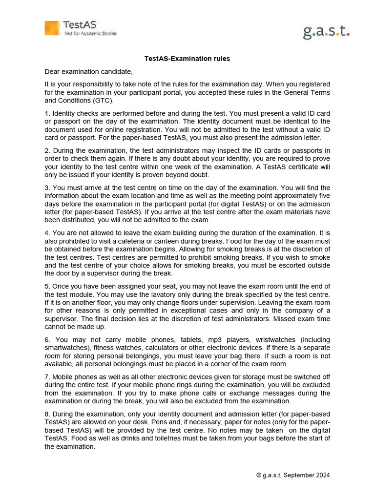 TestAS Examination Rules and Guidelines | PDF | Identity Document