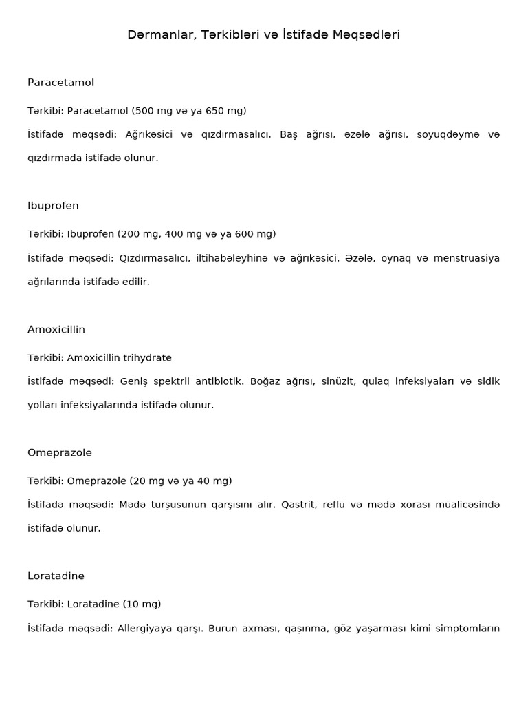 Dermanlar Terkib Istifade | PDF