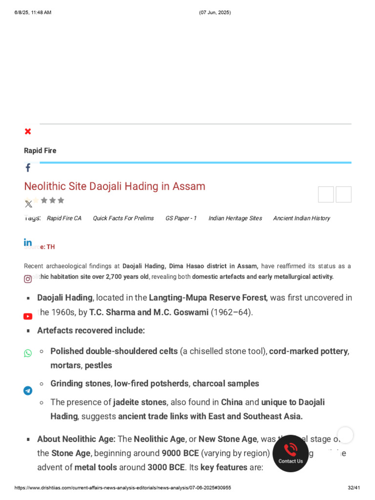 Daojali Hading: Neolithic Site in Assam | PDF | Neolithic | Car