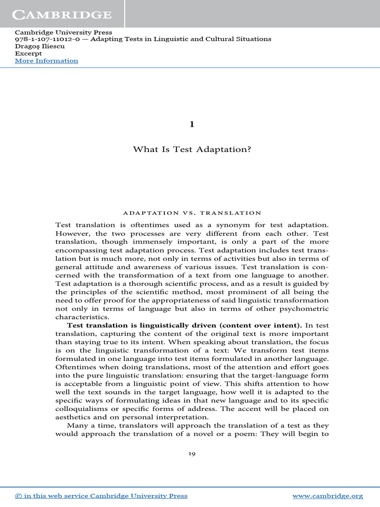 Psychometric Test Adaptation Explained | PDF | Translations | Psychometrics