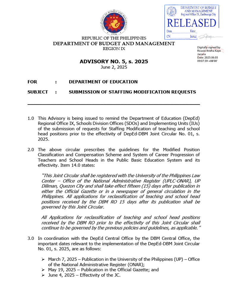 Staffing Modification Requests Advisory | PDF | Public Administration ...