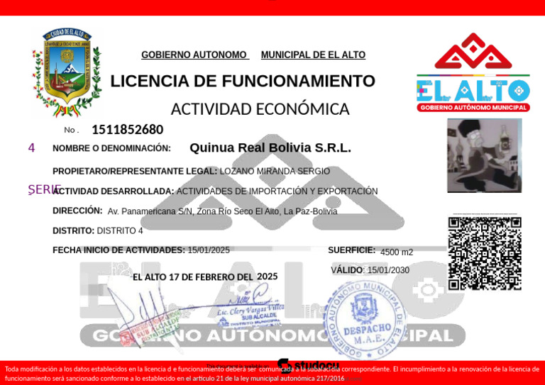 Licencia de Funcionamiento en Bolivia | PDF