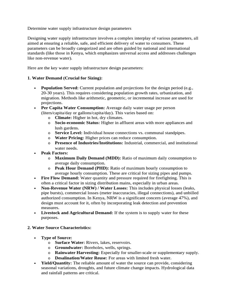 Water Supply Infrastructure Design Parameters | PDF | Water ...