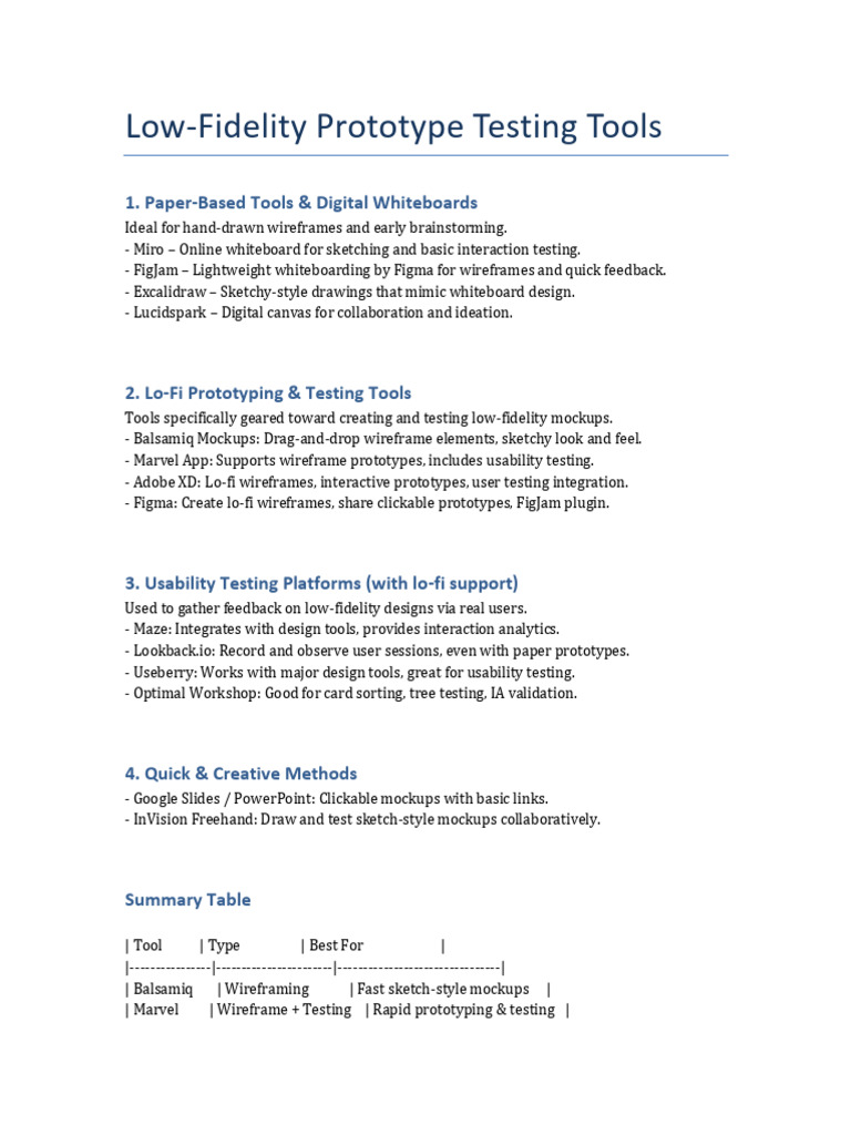 Low-Fidelity Prototype Testing Tools | PDF