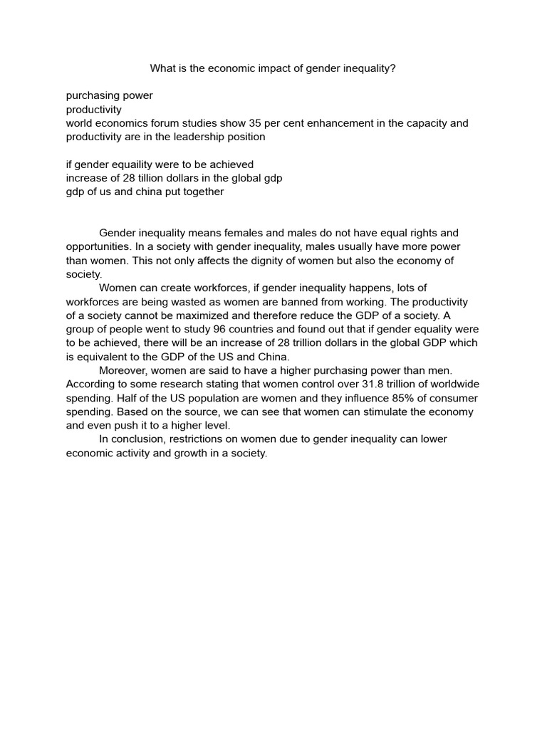 What Is The Economic Impact of Gender Inequality | PDF