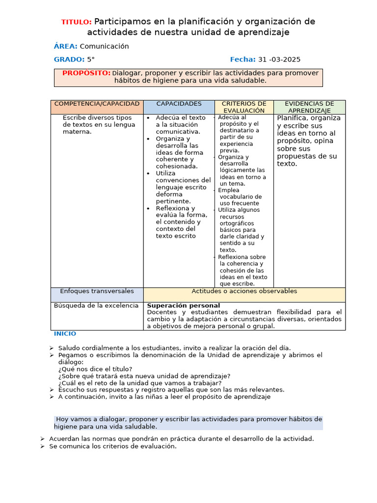 Participamos en La Planificación de Las Actividades | PDF | Aprendizaje ...