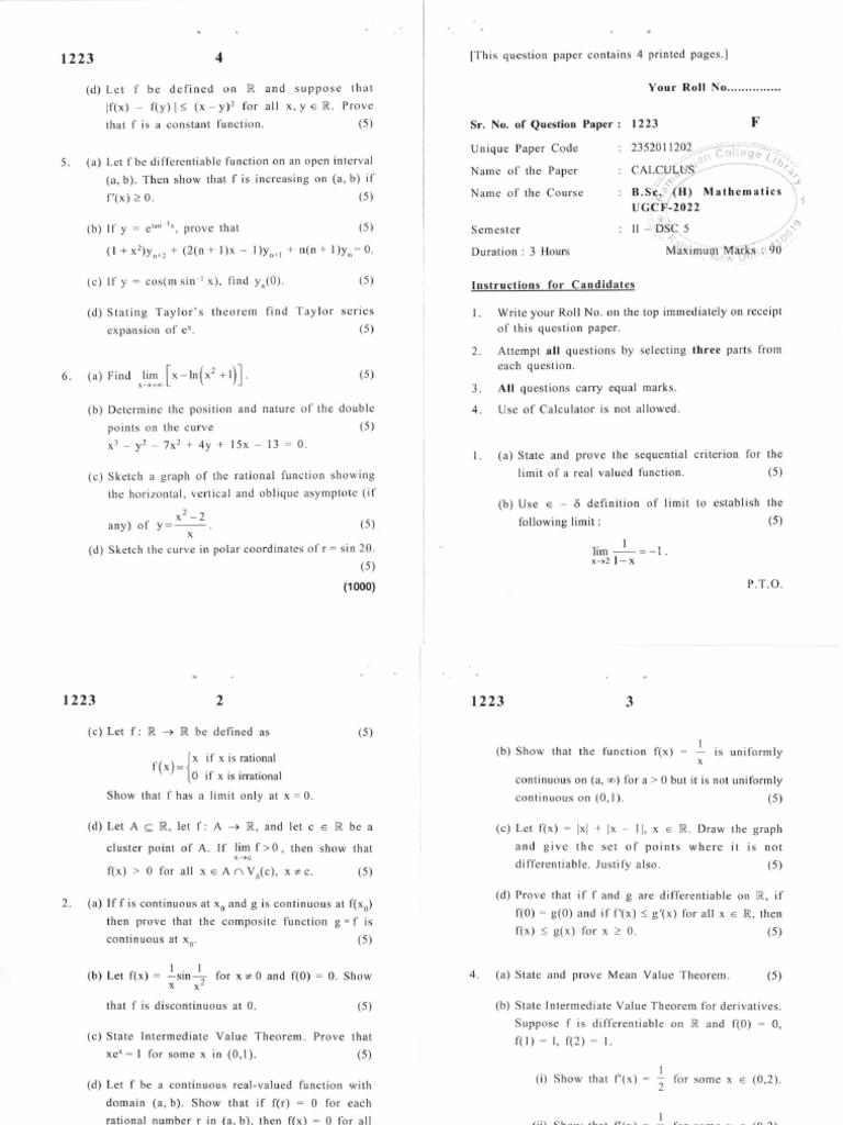 B.Sc. H Mathematics Calc HGPCLPB | PDF | Asymptote | Mathematical Concepts