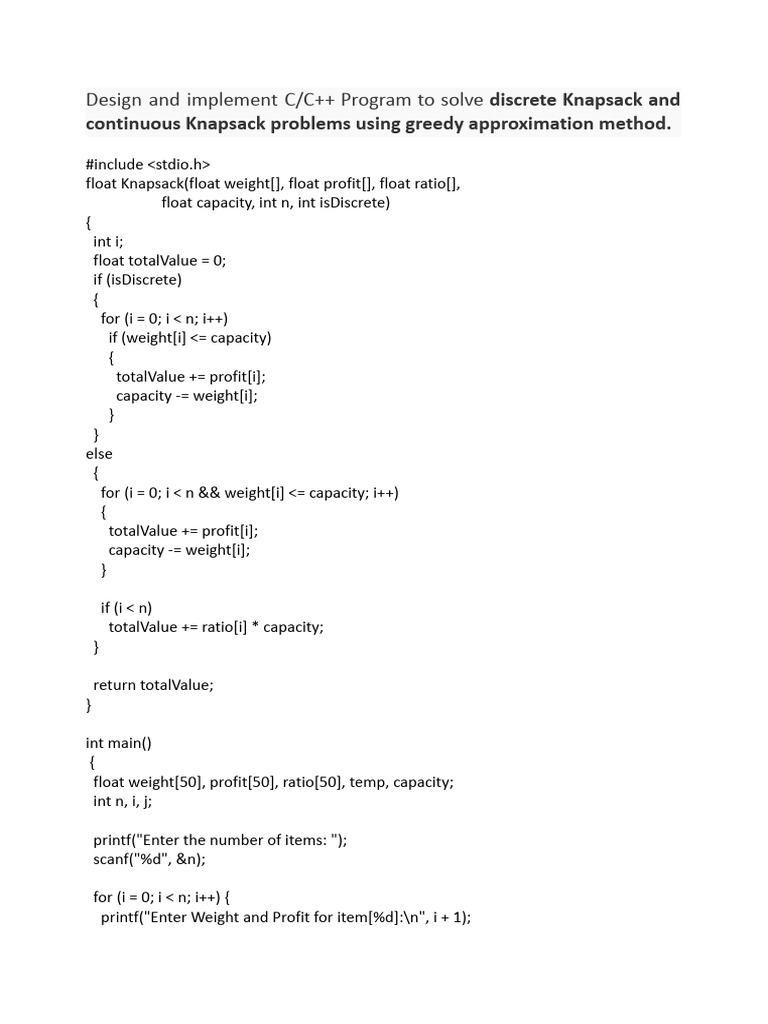 Greedy Knapsack Problem Solutions | PDF