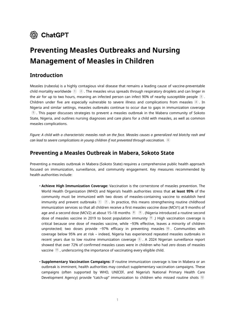 Preventing Measles Outbreaks and Nursing Management of Measles in ...