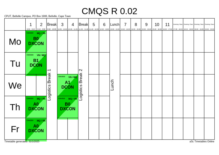 CPUT Exam Timetable Overview | PDF